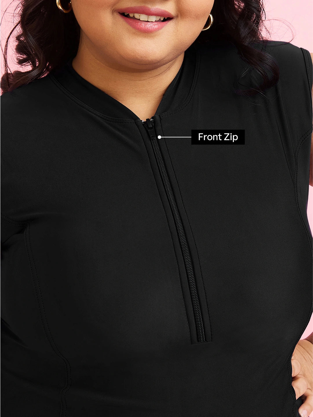 Women's Solid Water Sport Swimdress with Front Zip