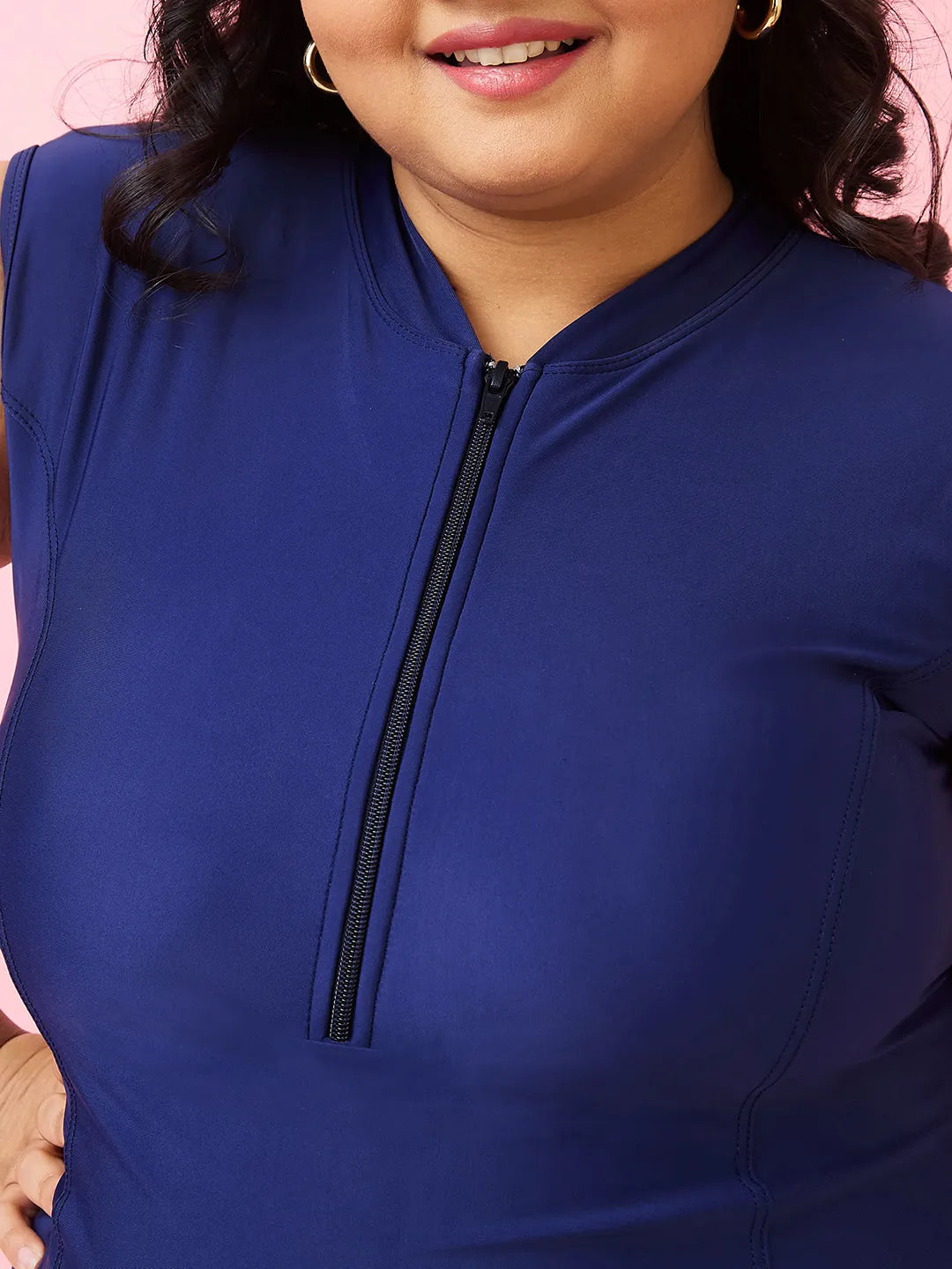 Women's Solid Water Sport Swimdress with Front Zip