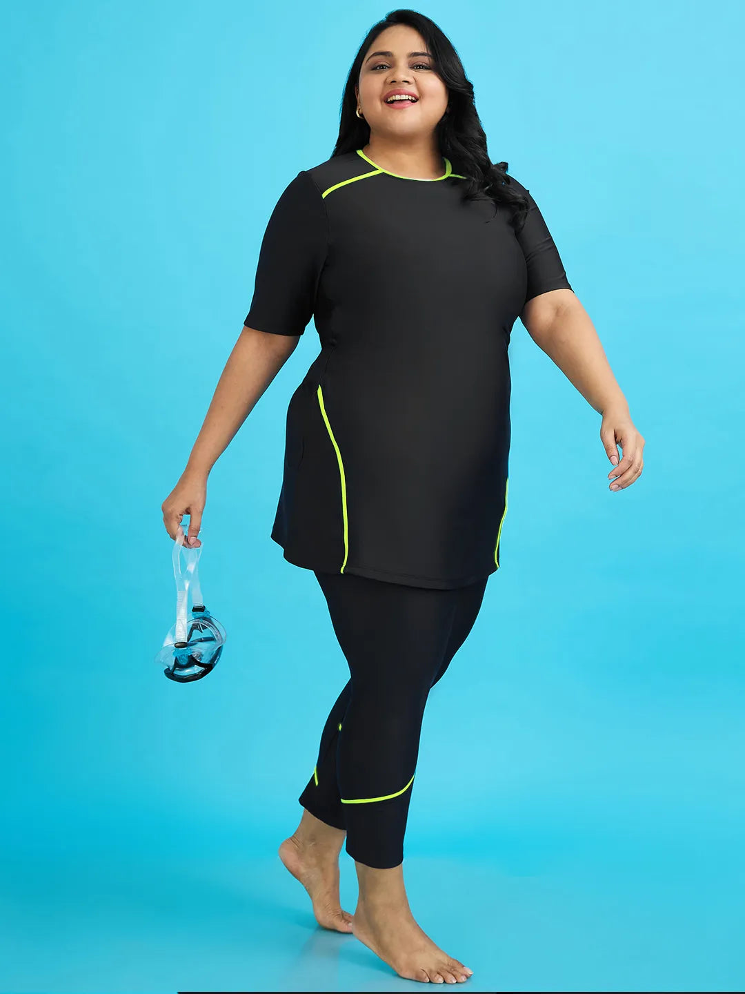 Women's Silhouette Streaks Two-Piece Swimdress and Full Tights Set