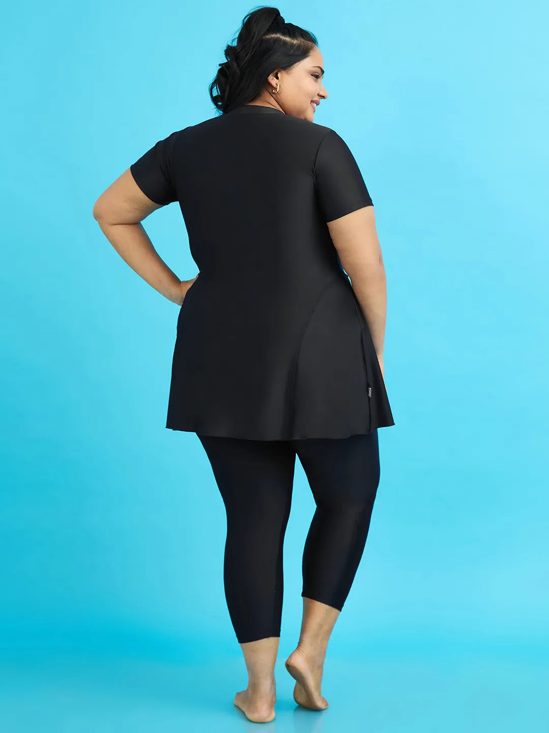 Women's Monochrome Wave Panel Swimdress with Front Zip