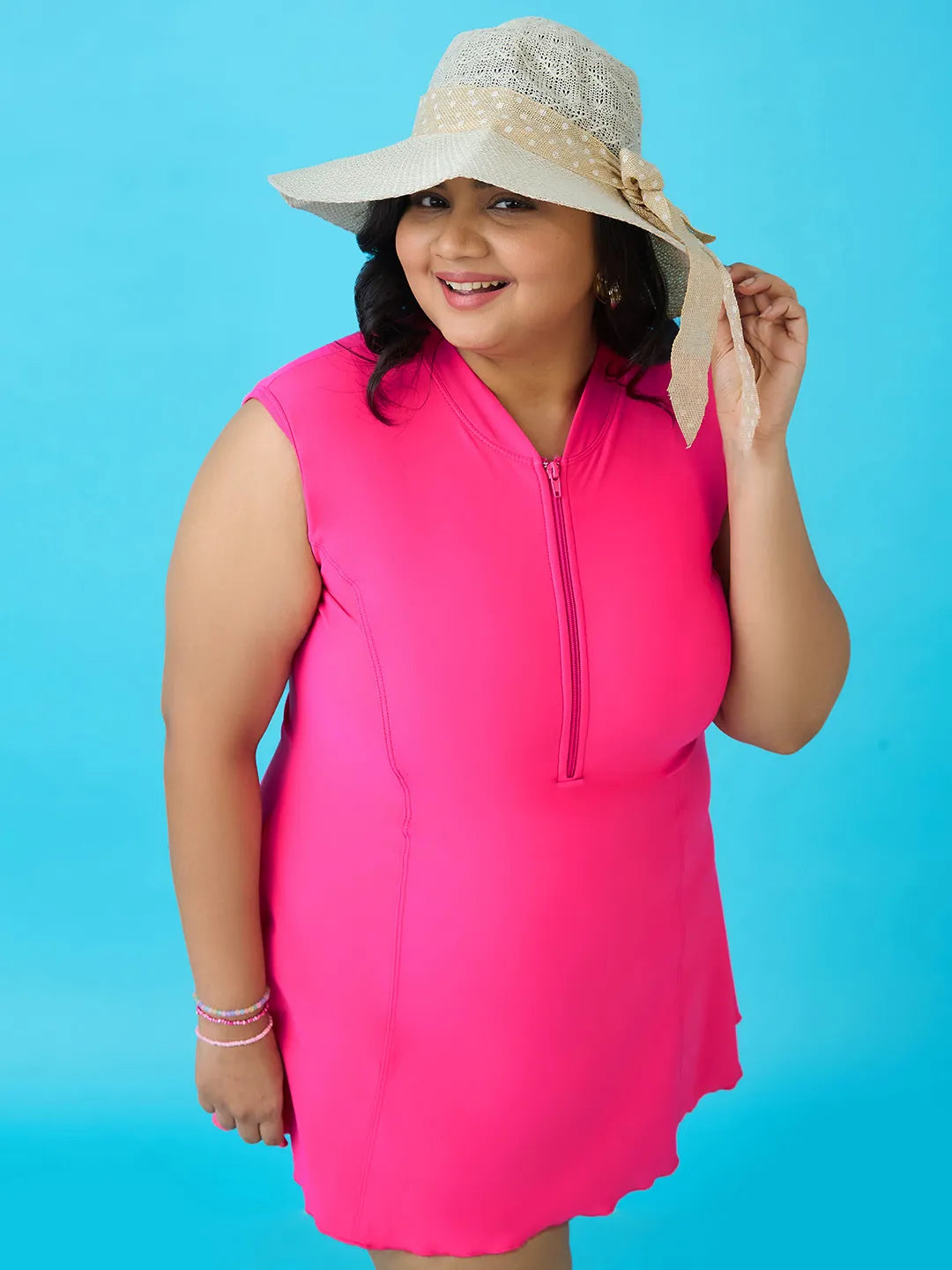 Women's Solid Water Sport Swimdress with Front Zip