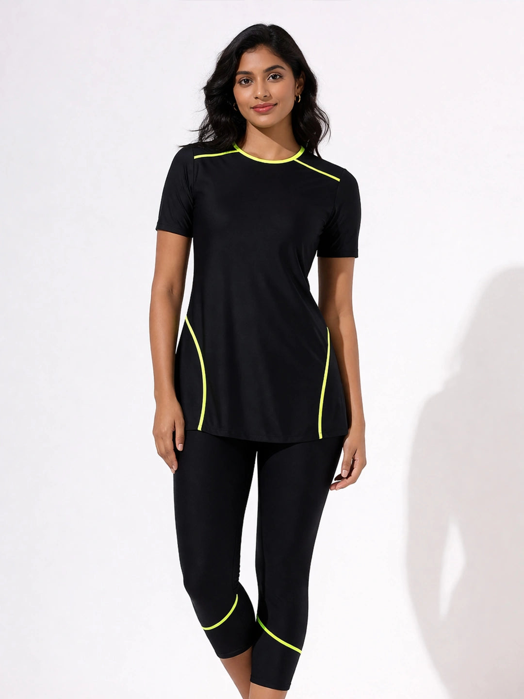 Women's Silhouette Streaks Two-Piece Swimdress and Full Tights Set