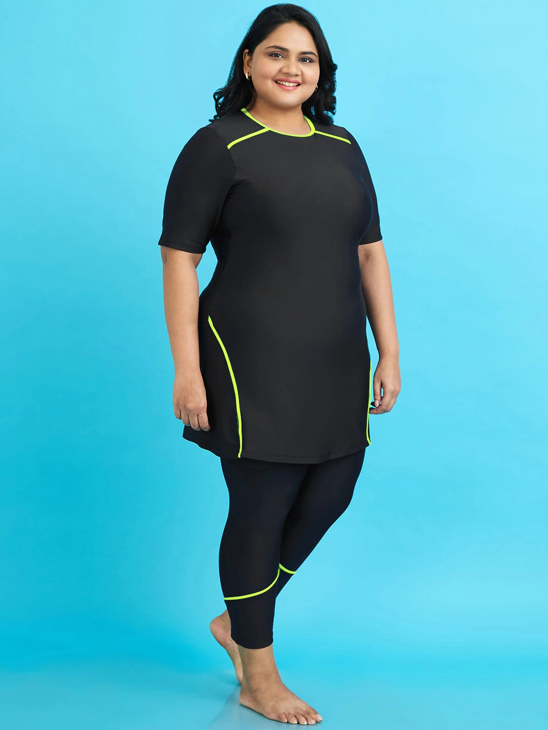 Women's Silhouette Streaks Two-Piece Swimdress and Full Tights Set