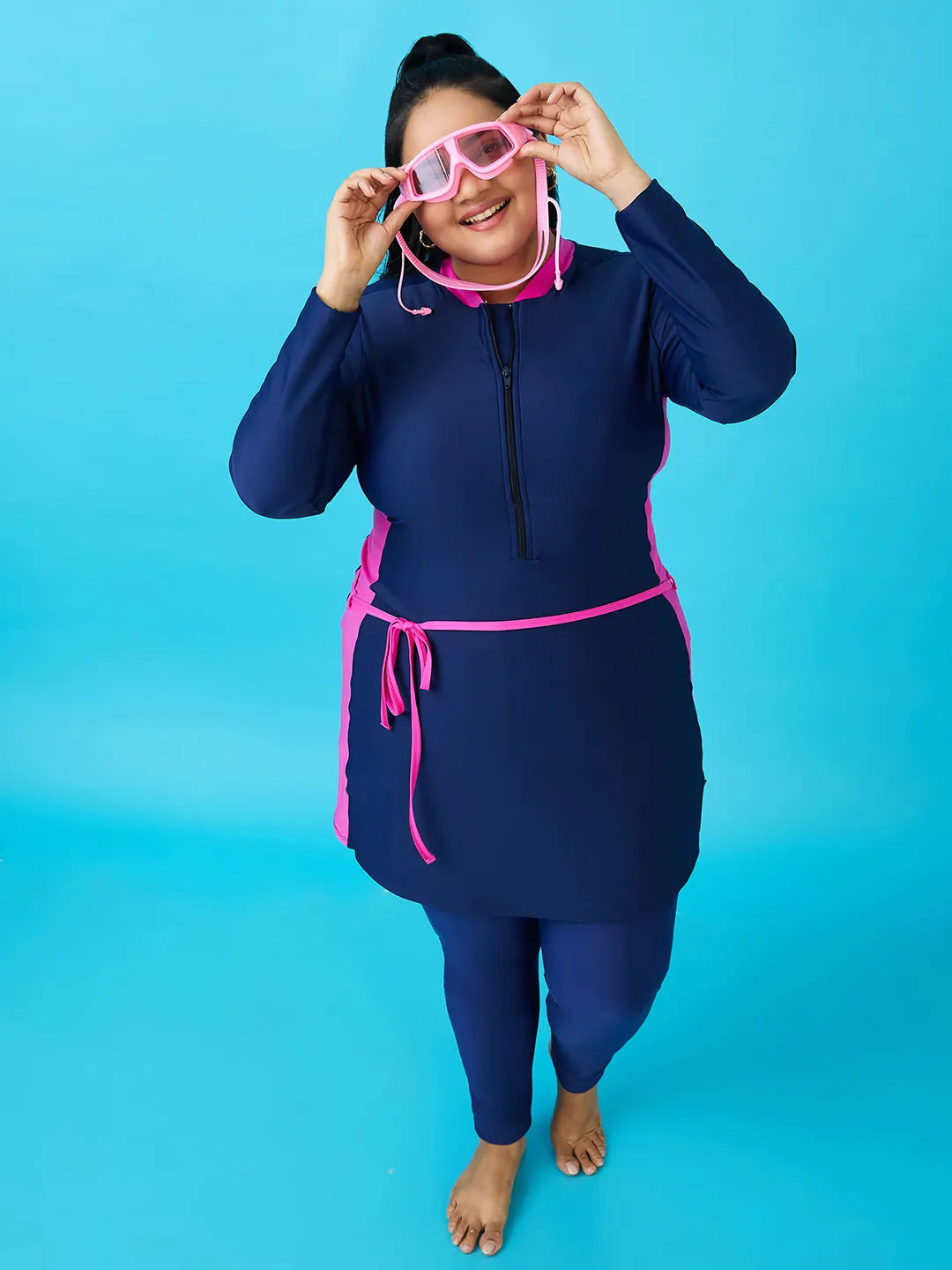 Women's Nautical Illusion Swimdress and Tights Set