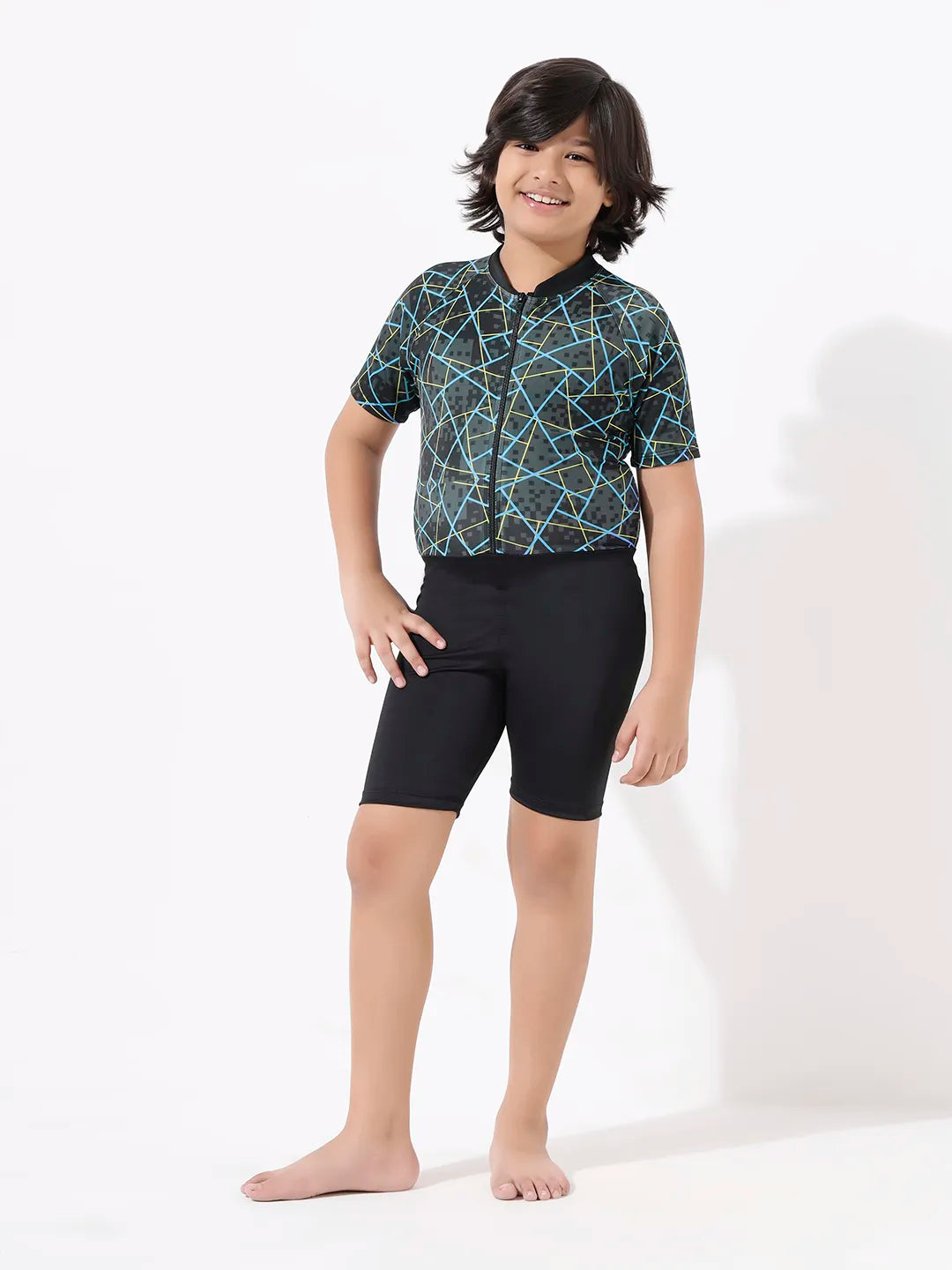 Boy's Geometric Print Skating Suit