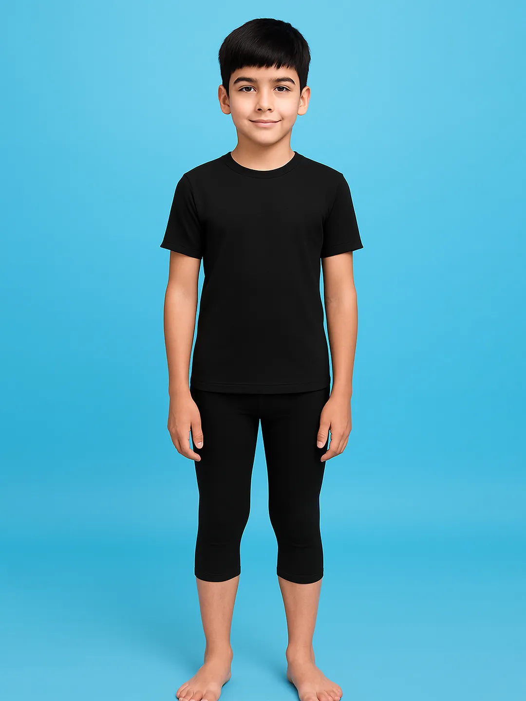 Boys' Solid T-Shirt & 3/4th Tights Set