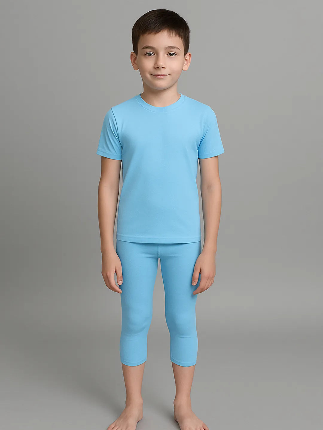 Boys' Solid T-Shirt & 3/4th Tights Set
