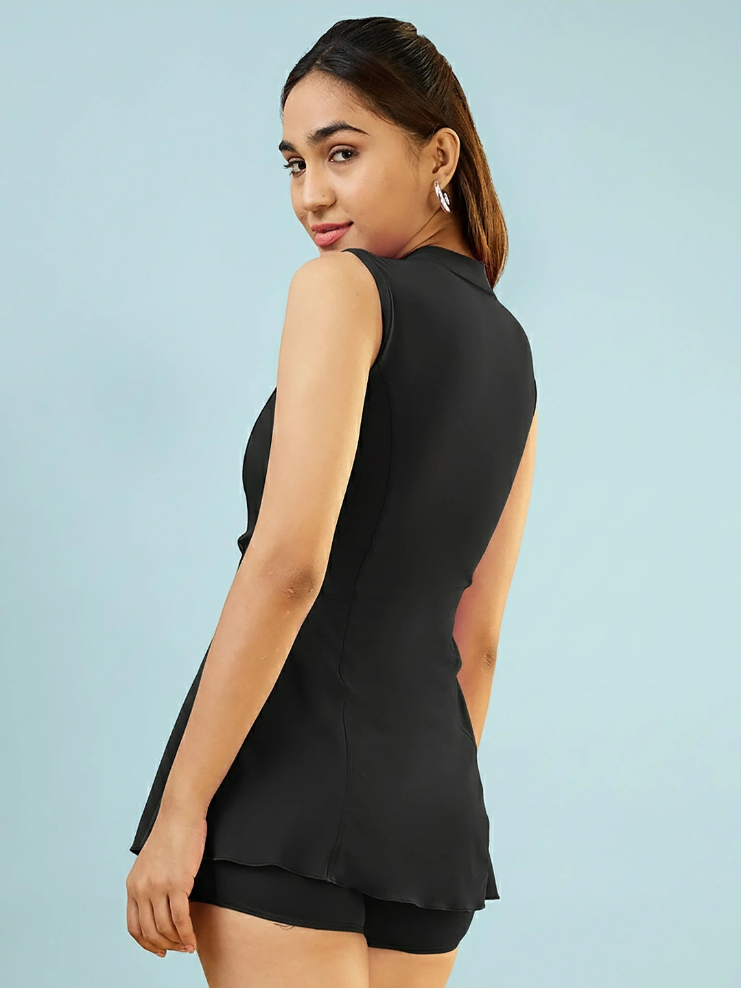 Women's Solid Water Sport Swimdress with Front Zip