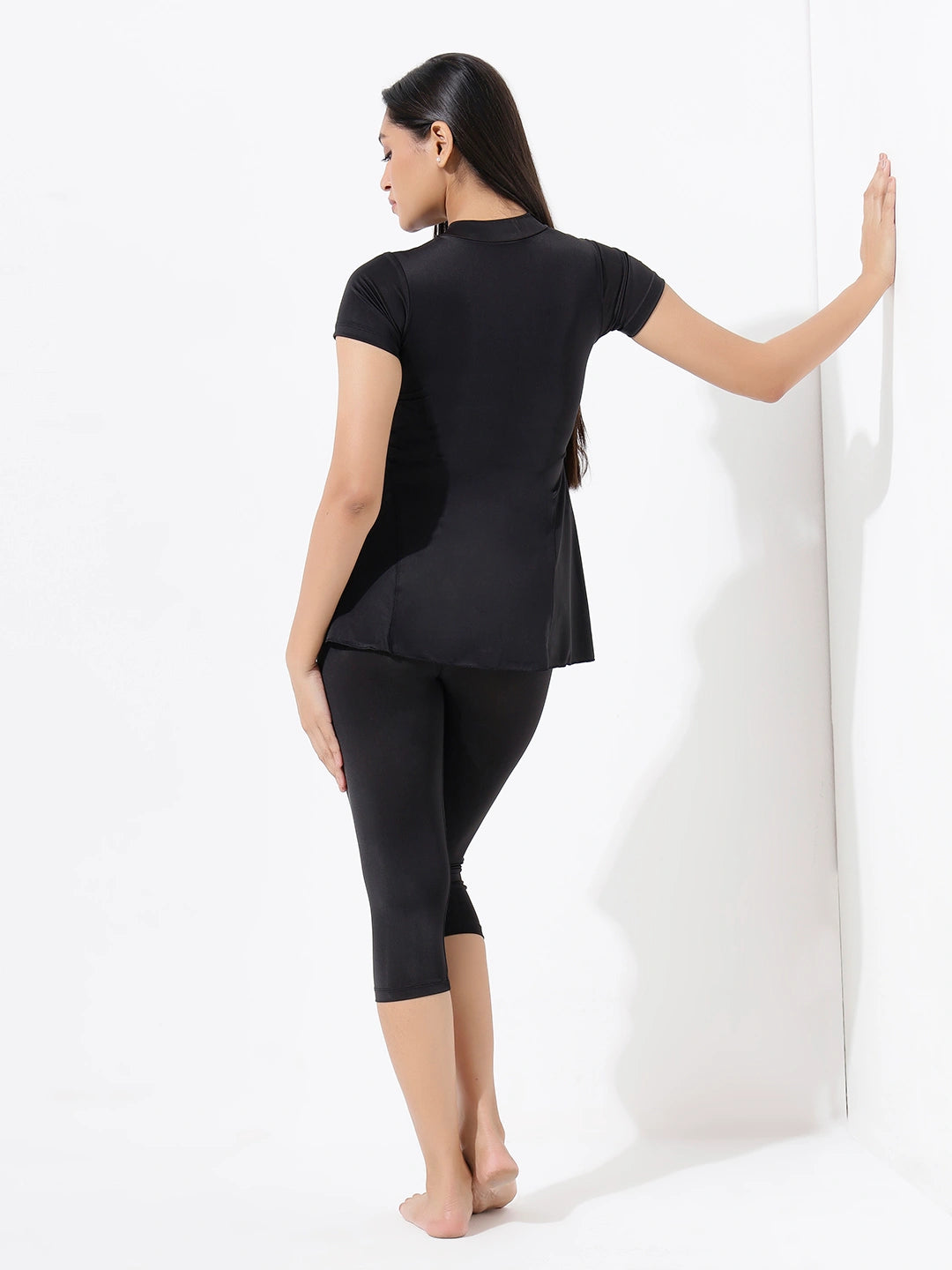 Women's Monochrome Wave Panel Swimdress with Front Zip