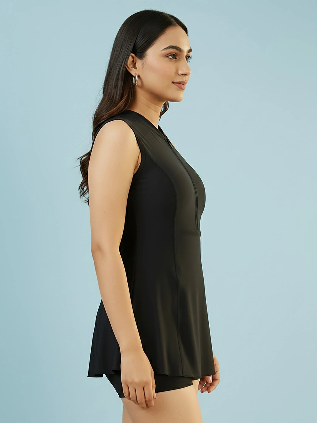 Women's Solid Water Sport Swimdress with Front Zip