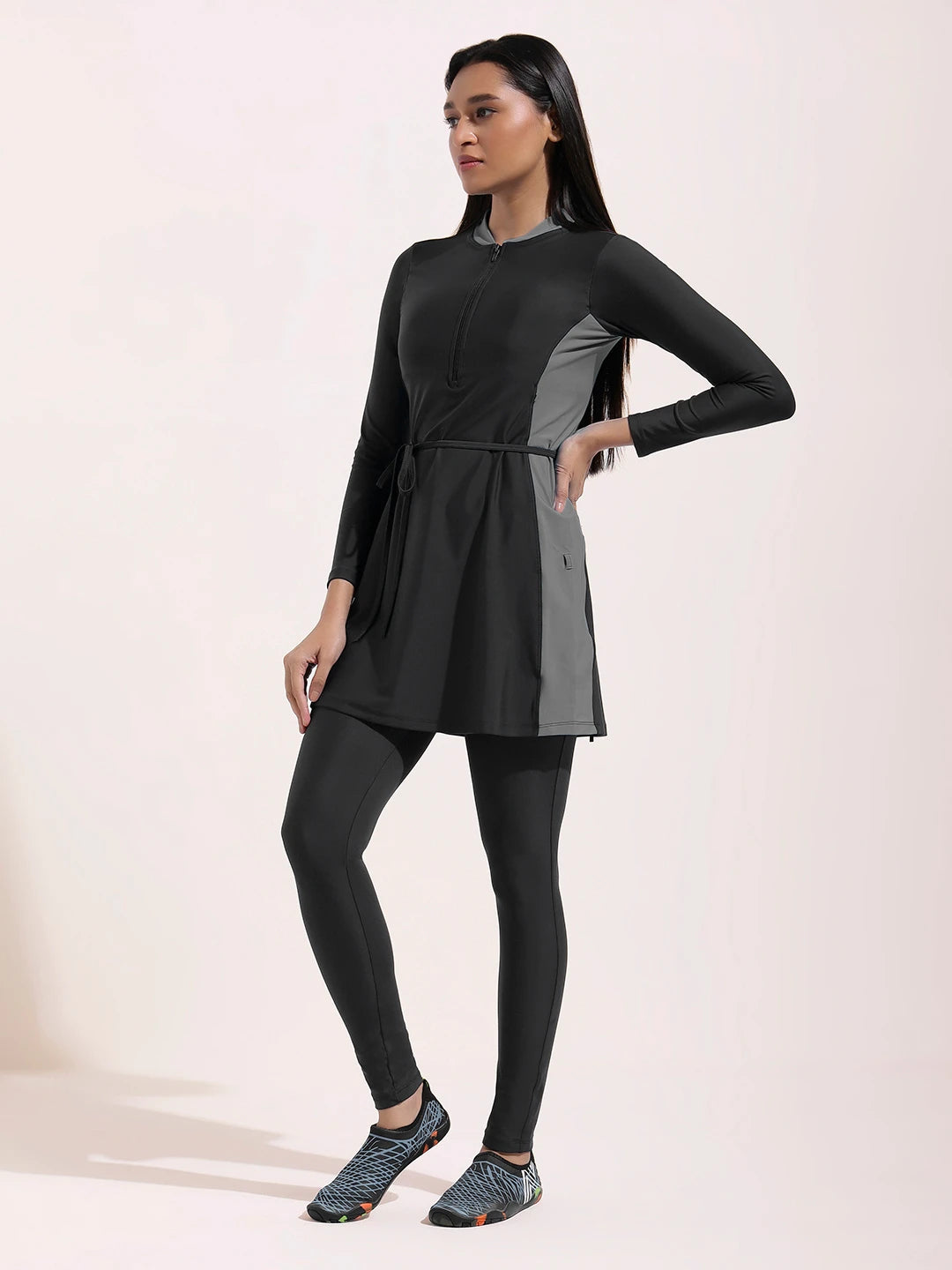 Women's Nautical Illusion Swimdress and Tights Set