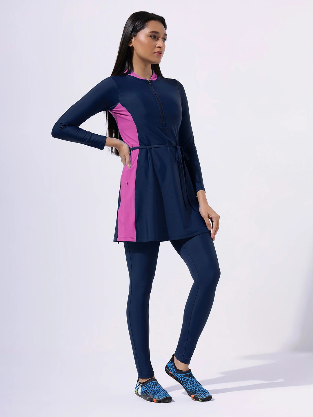 Women's Nautical Illusion Swimdress and Tights Set