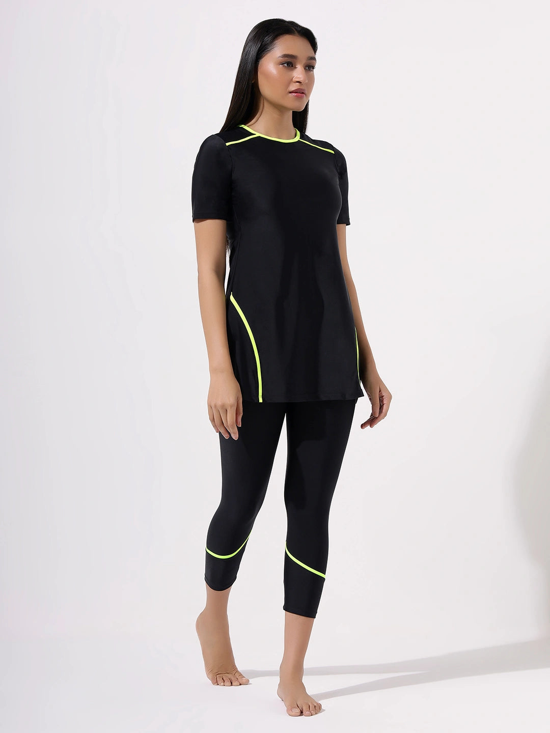 Women's Silhouette Streaks Two-Piece Swimdress and Full Tights Set