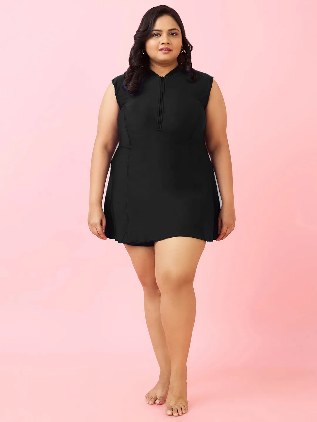 Women's Solid Water Sport Swimdress with Front Zip
