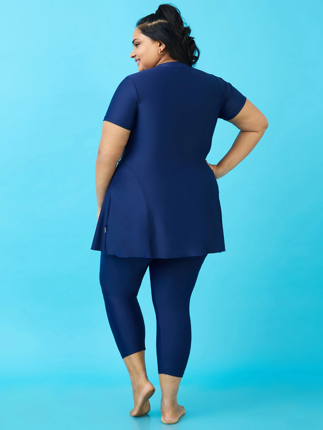 Women's Monochrome Wave Panel Swimdress with Front Zip