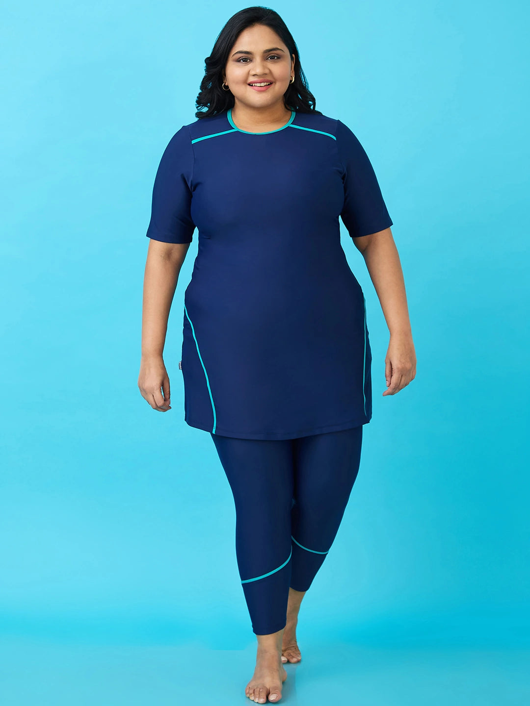 Women's Silhouette Streaks Two-Piece Swimdress and Full Tights Set