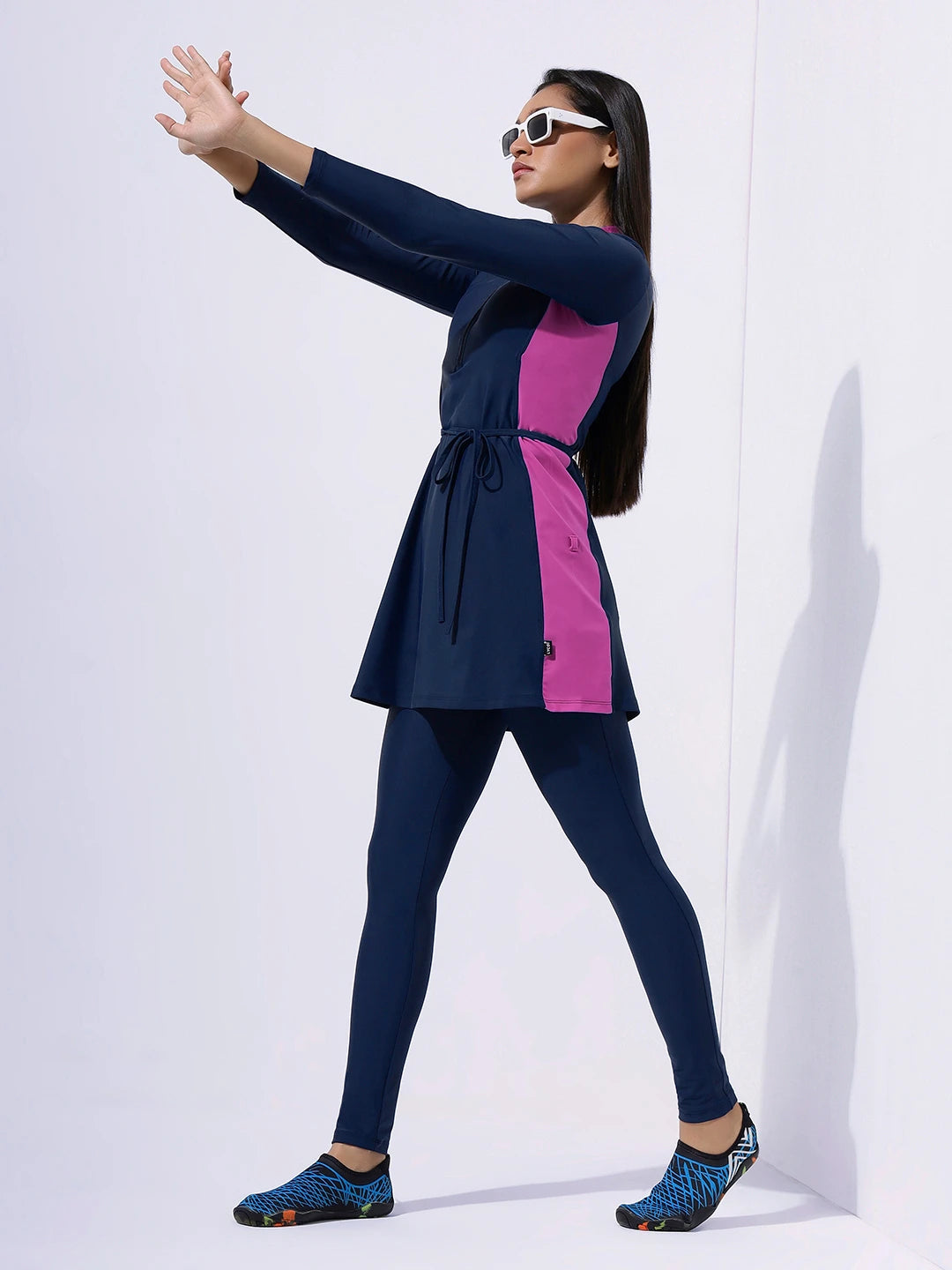 Women's Nautical Illusion Swimdress and Tights Set