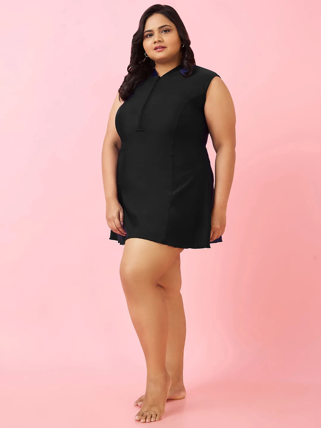 Women's Solid Water Sport Swimdress with Front Zip