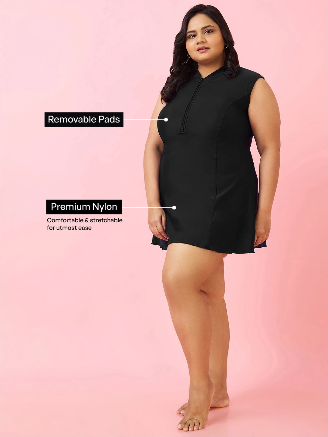 Women's Solid Water Sport Swimdress with Front Zip