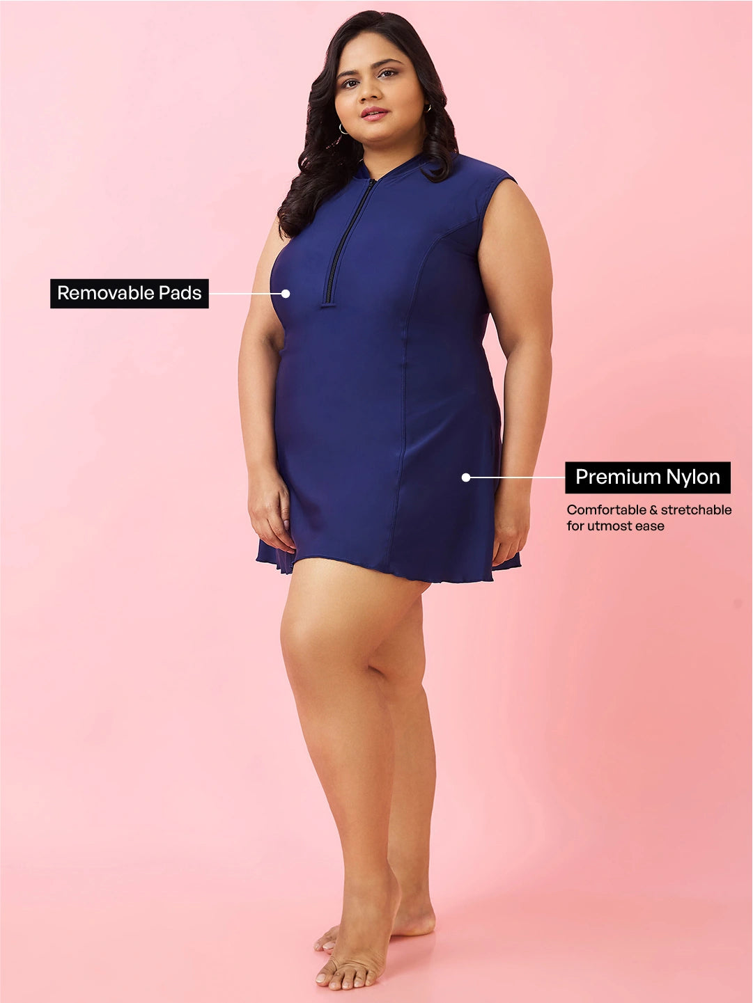 Women's Solid Water Sport Swimdress with Front Zip