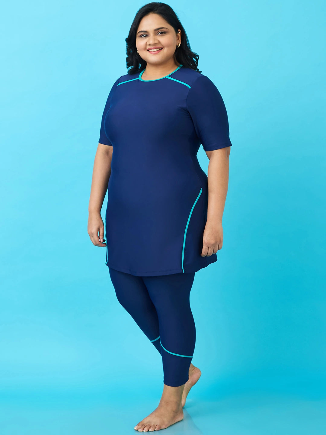 Women's Silhouette Streaks Two-Piece Swimdress and Full Tights Set